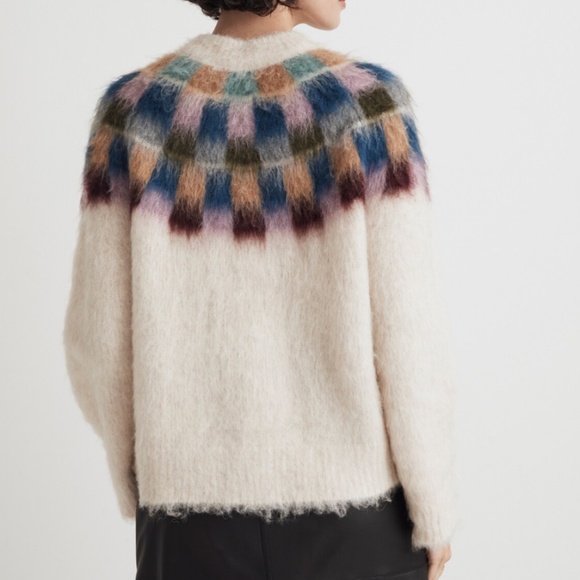 Madewell Brushed Checkerboard Fair Isle Oversized Sweater Ivory Multi Women’s S - Picture 3 of 12